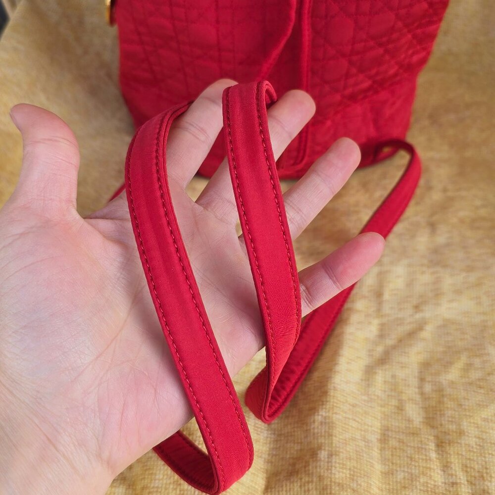 Medium Lady Dior Cannage Quilted Nylon Red Backpack made in Italy - Picture 13 of 14